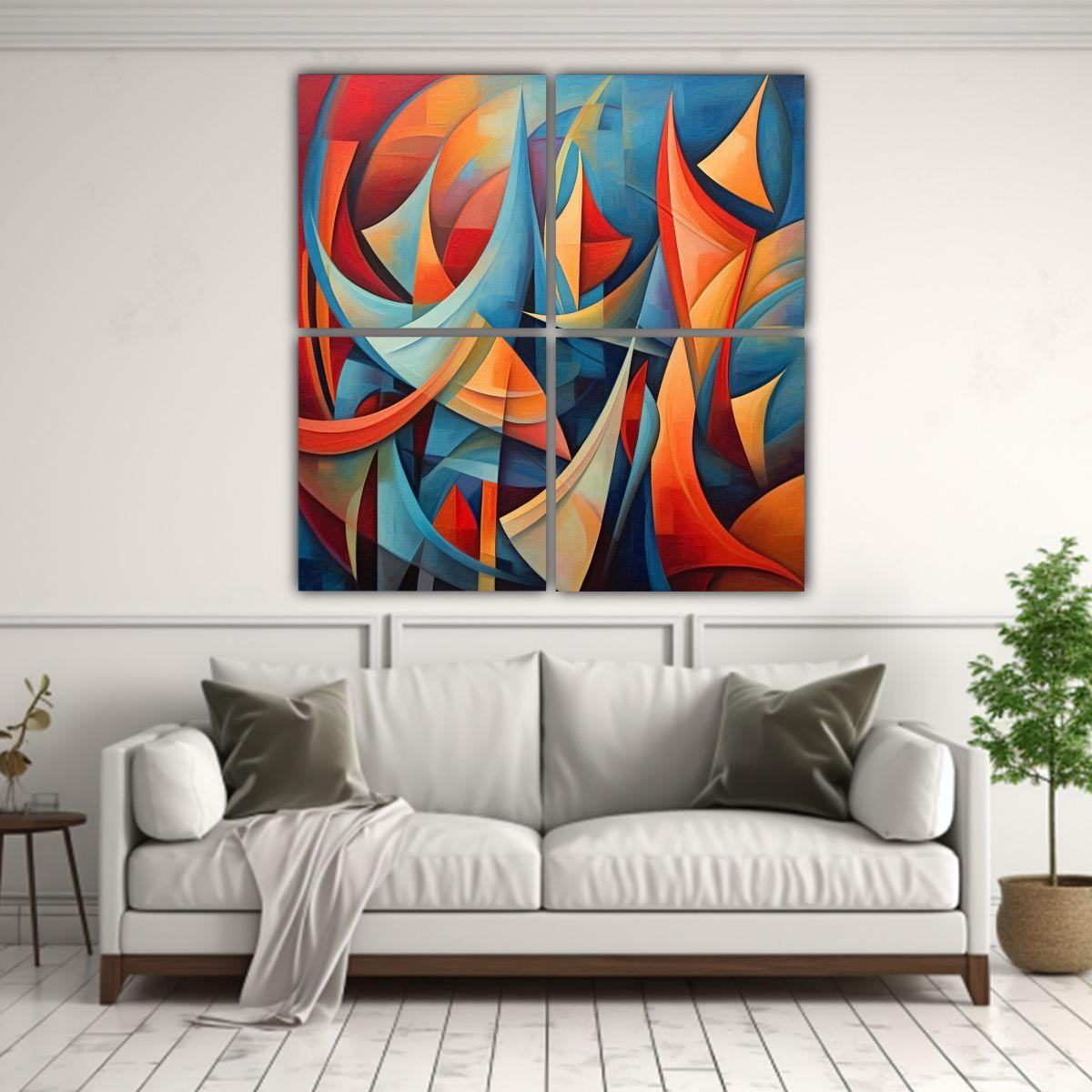 Pintura Acuarela Con Escena De Cuatro Lienzos 200x200 Cm-2