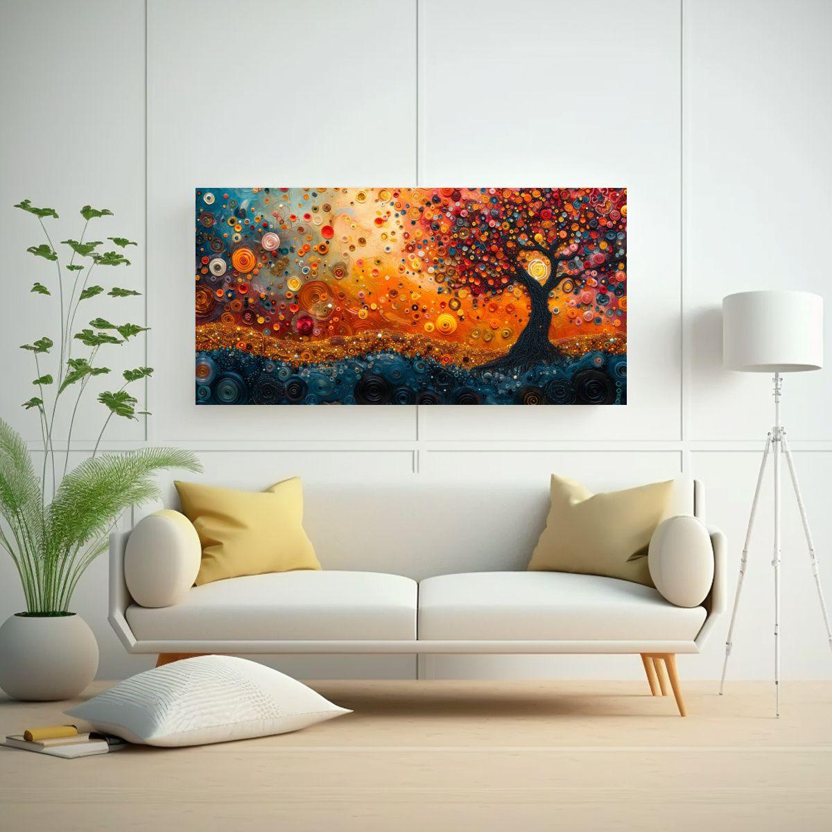 Cuadro Abstracto Con árbol Para Decoración De 160x80cm-2