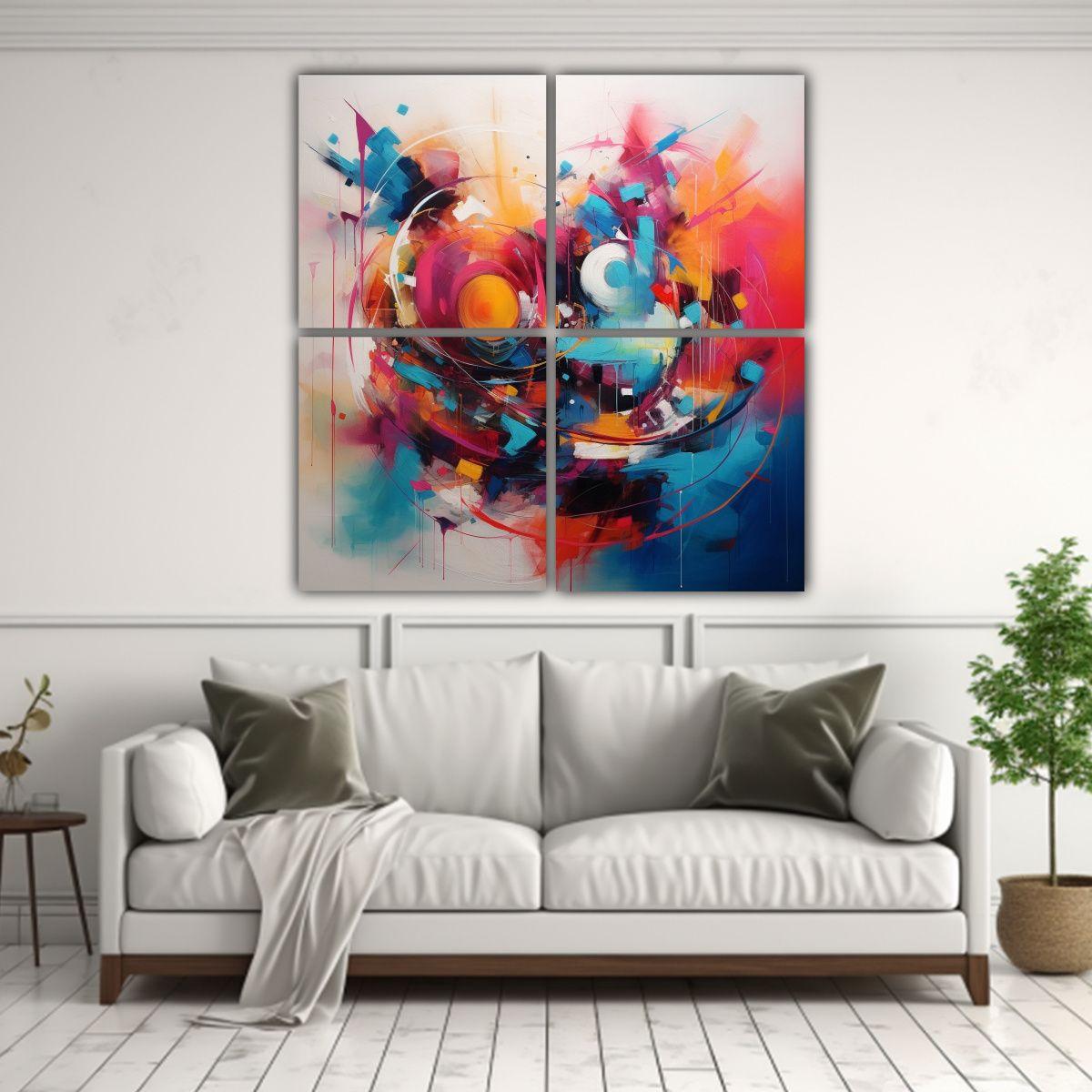 Cuatro Lienzos De Tela Figuras Pintura Expresiva 60x60 Cm-2