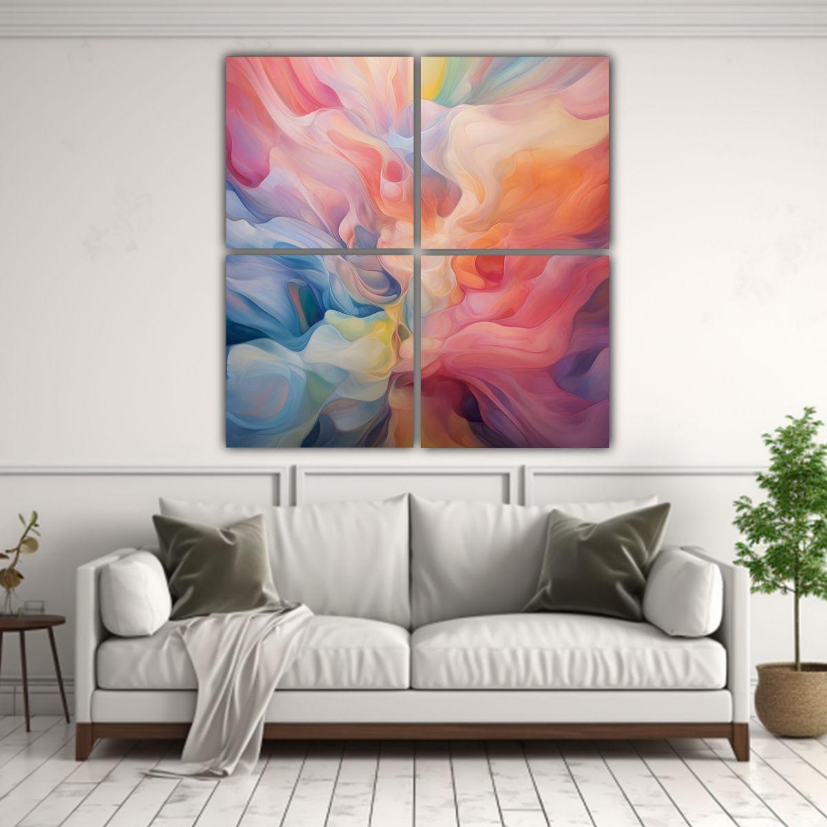 Cuatro Cuadros Abstractos Finas Líneas 180x180 Cm-2