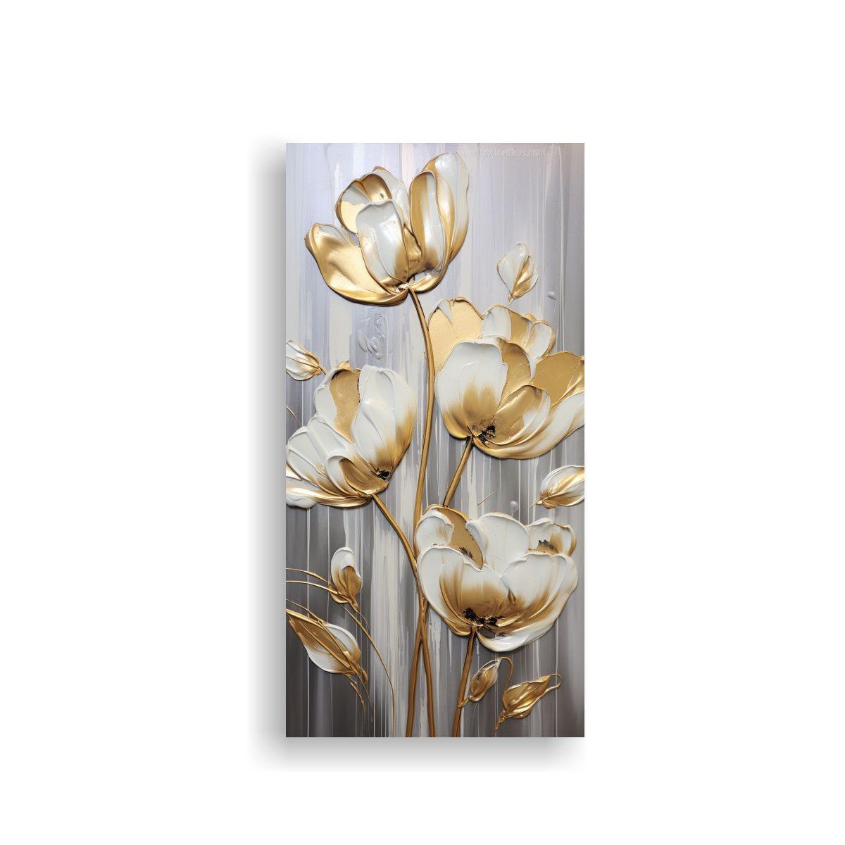 Pintura Lienzo Dorado De Tulipanes Abstractos 40x80cm-0