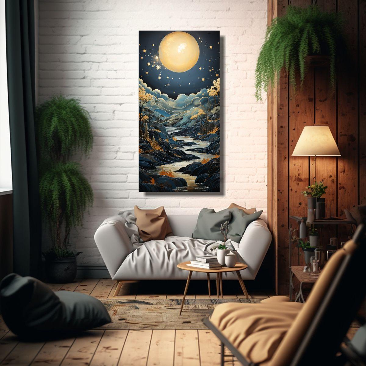 Luna Montaña Arte Composición Detalle Hermoso 80x160cm-2
