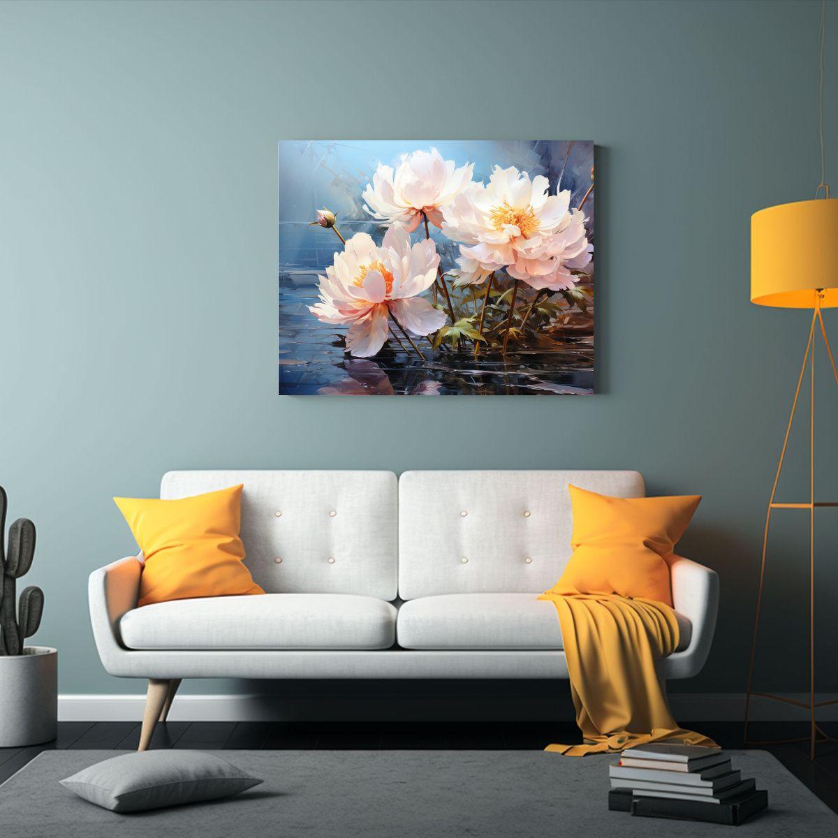 Pintura Abstracta De Amapolas En Colores Blancos 120x80cm-2