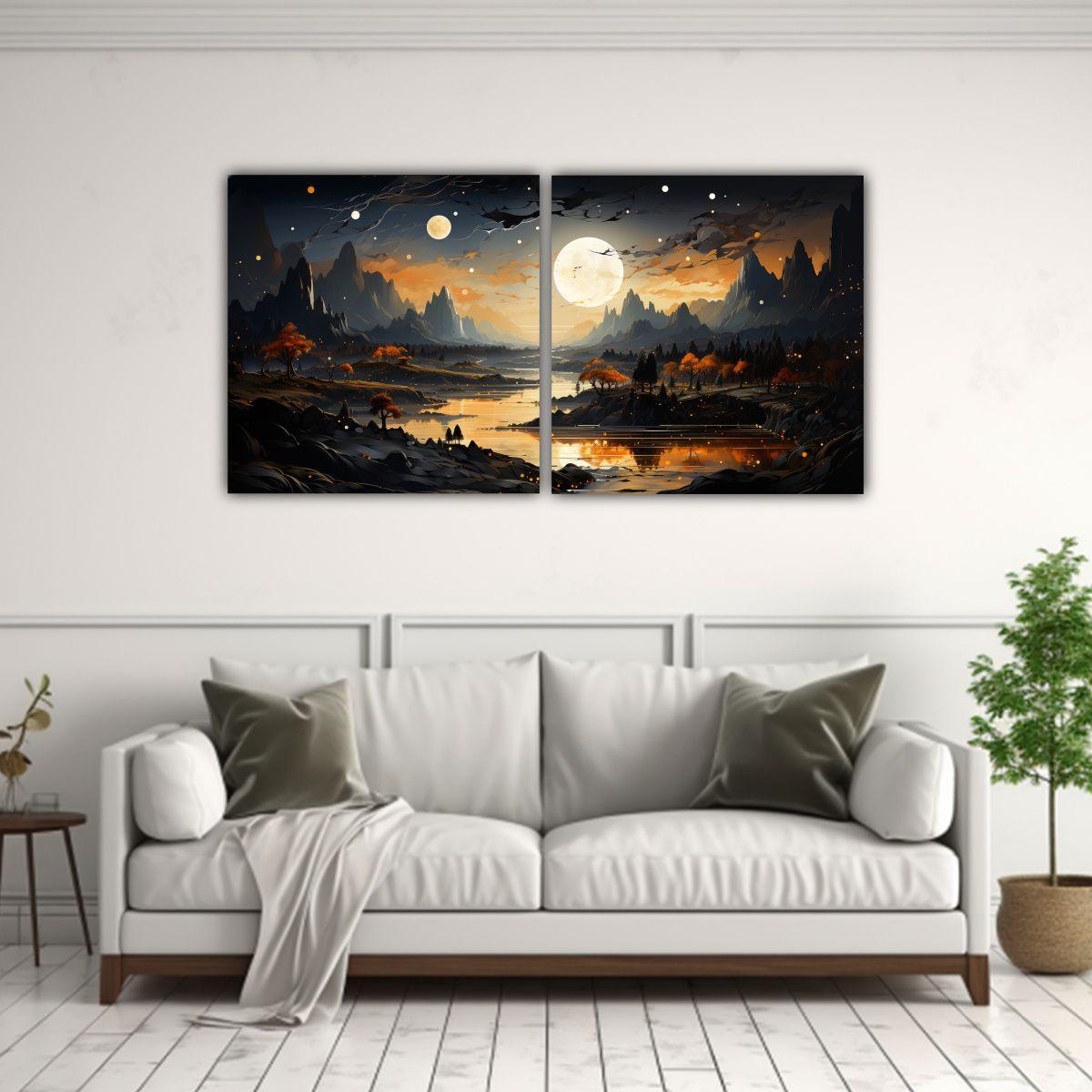 Cuadros Dibujo Relieve Fases Lunares Paisaje 120x60 Cm-2