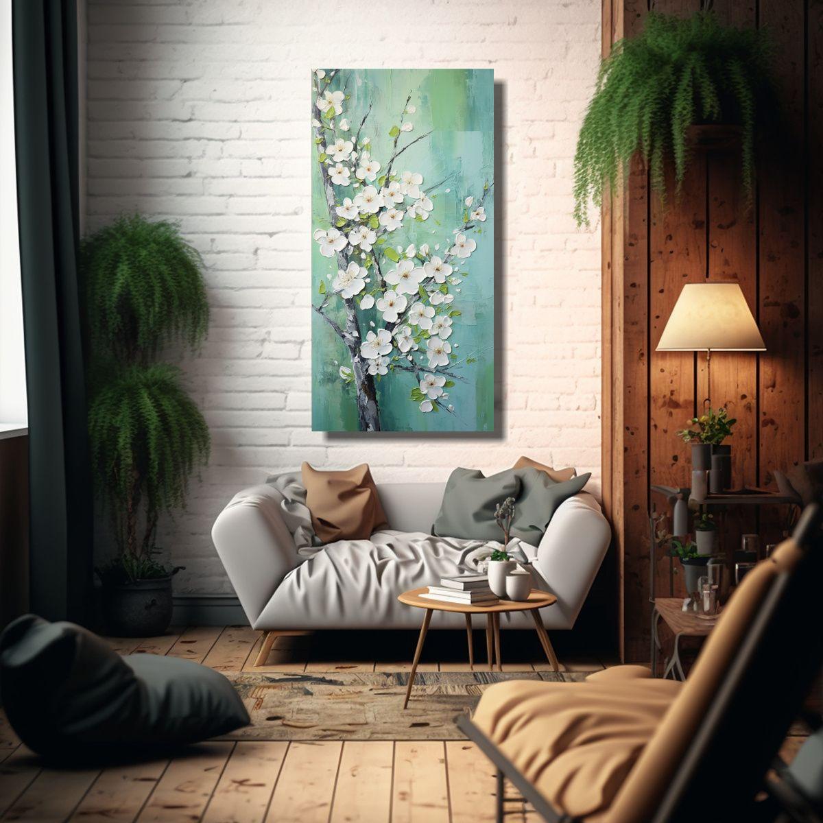 Pintura De Arte De Pared De Flores De Cerezo 30x60cm-2