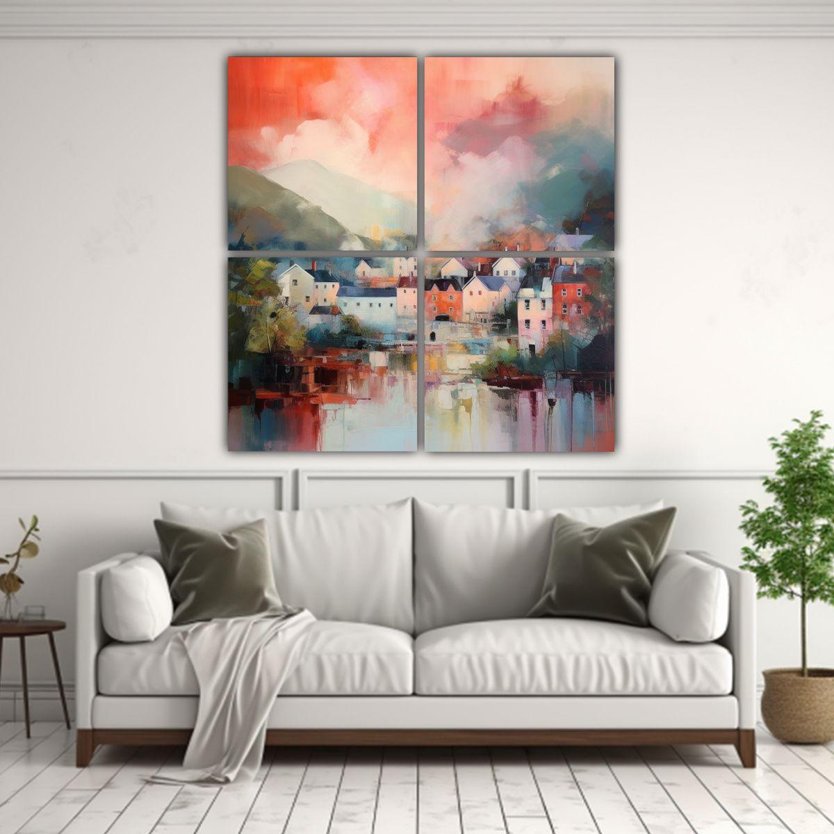 Cuatro Telas En Bastidor De Pintura Abstracta 200x200 Cm-2