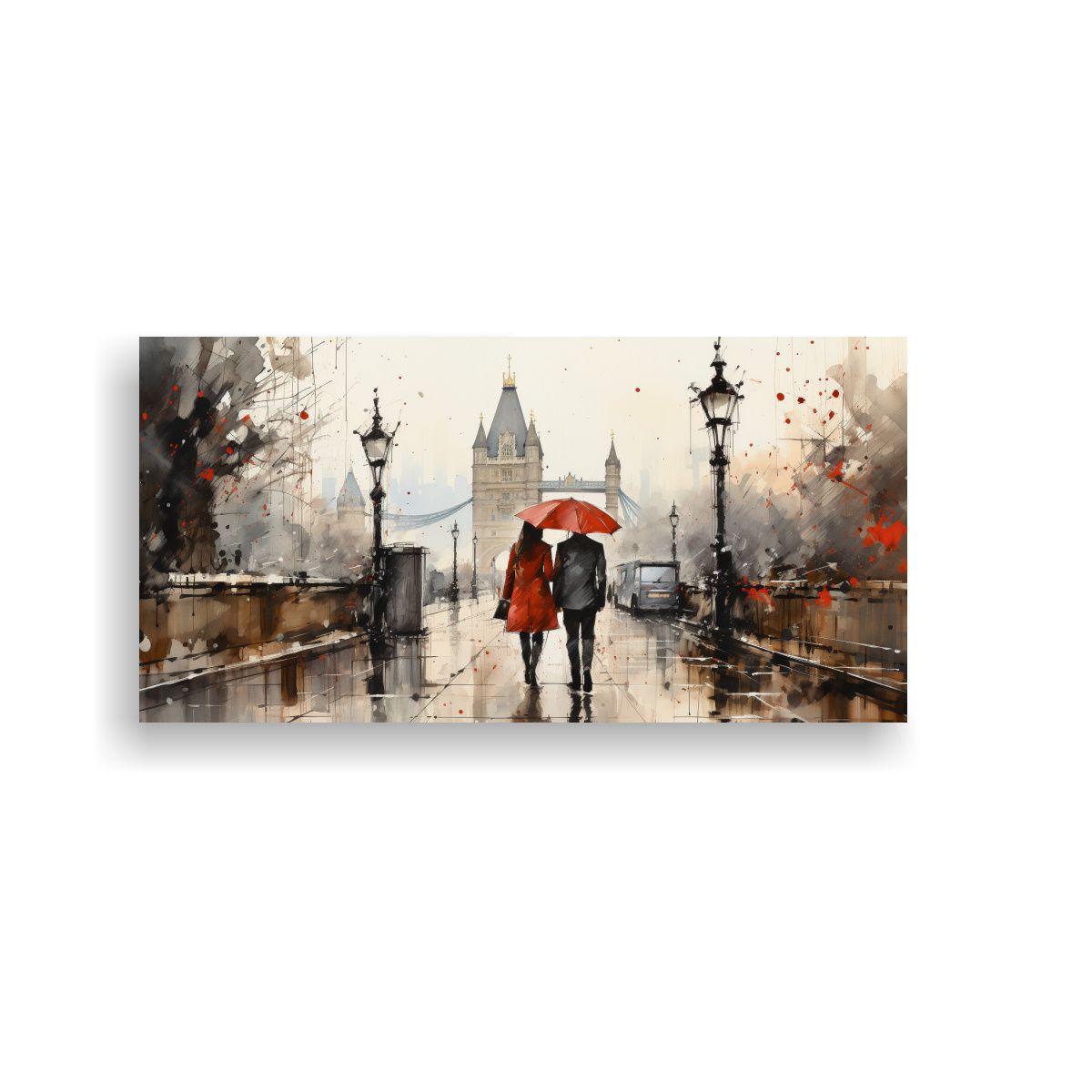 Pareja Caminando Puente De Londres En Cuadro 140x70cm-0