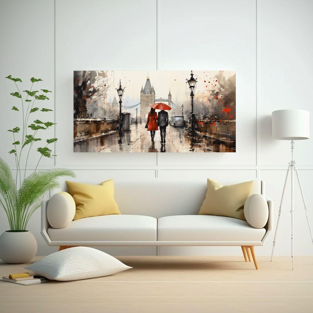 Pareja Caminando Puente De Londres En Cuadro 140x70cm-2