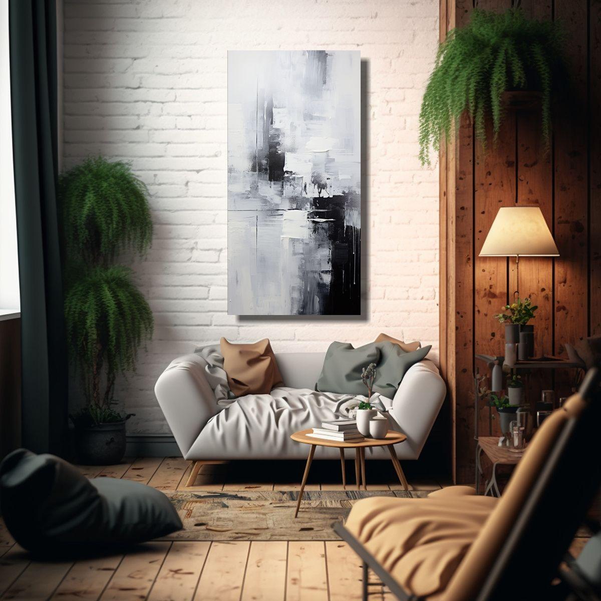 Pintura Abstracta De Canva Moderno: Cambio 70x140cm-2