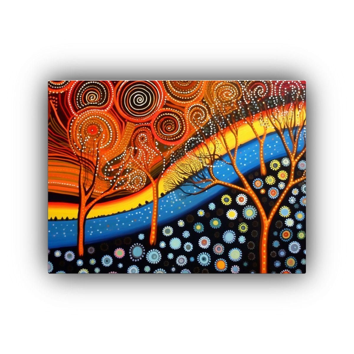 Pintura De Arte Aborigen Con Expresión Y Contraste Vivos 65x50cm-0