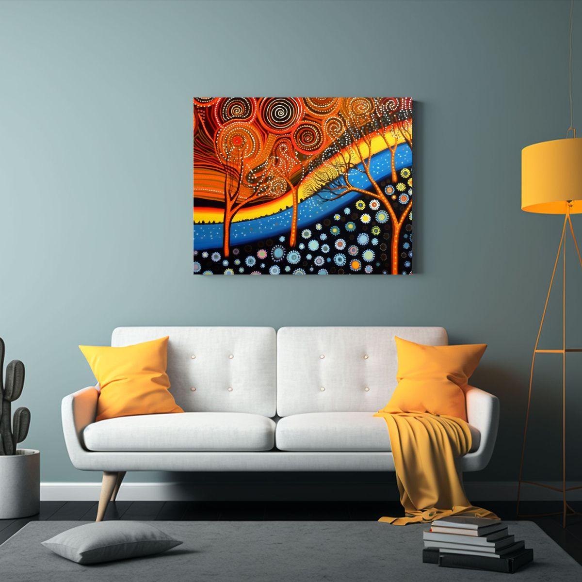 Pintura De Arte Aborigen Con Expresión Y Contraste Vivos 65x50cm-2