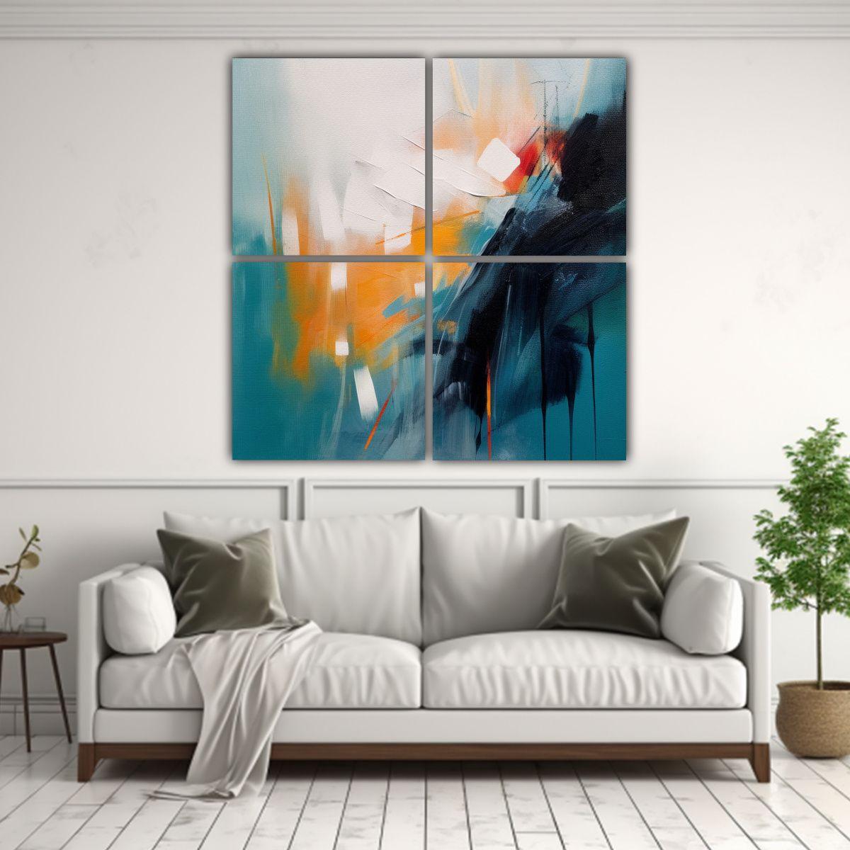 Cuatro Lienzos Resistentes Con Diseño Abstracto 120x120 Cm-2