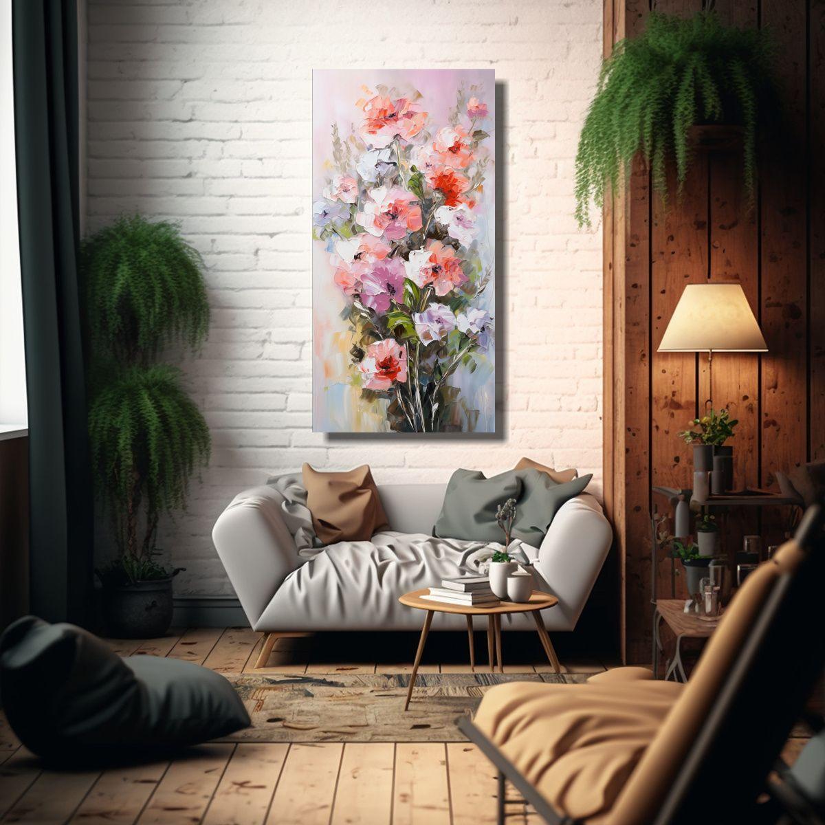 Pintura Vintage Luminosa A Carnesi Estilo Floral 20x40cm-2