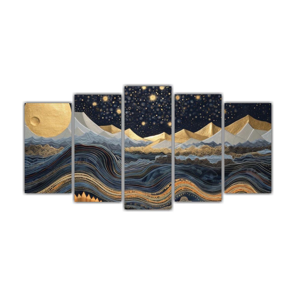 Cuadro Nocturno Montañas Luna Paisaje Estrellado 100x50 Cm-0