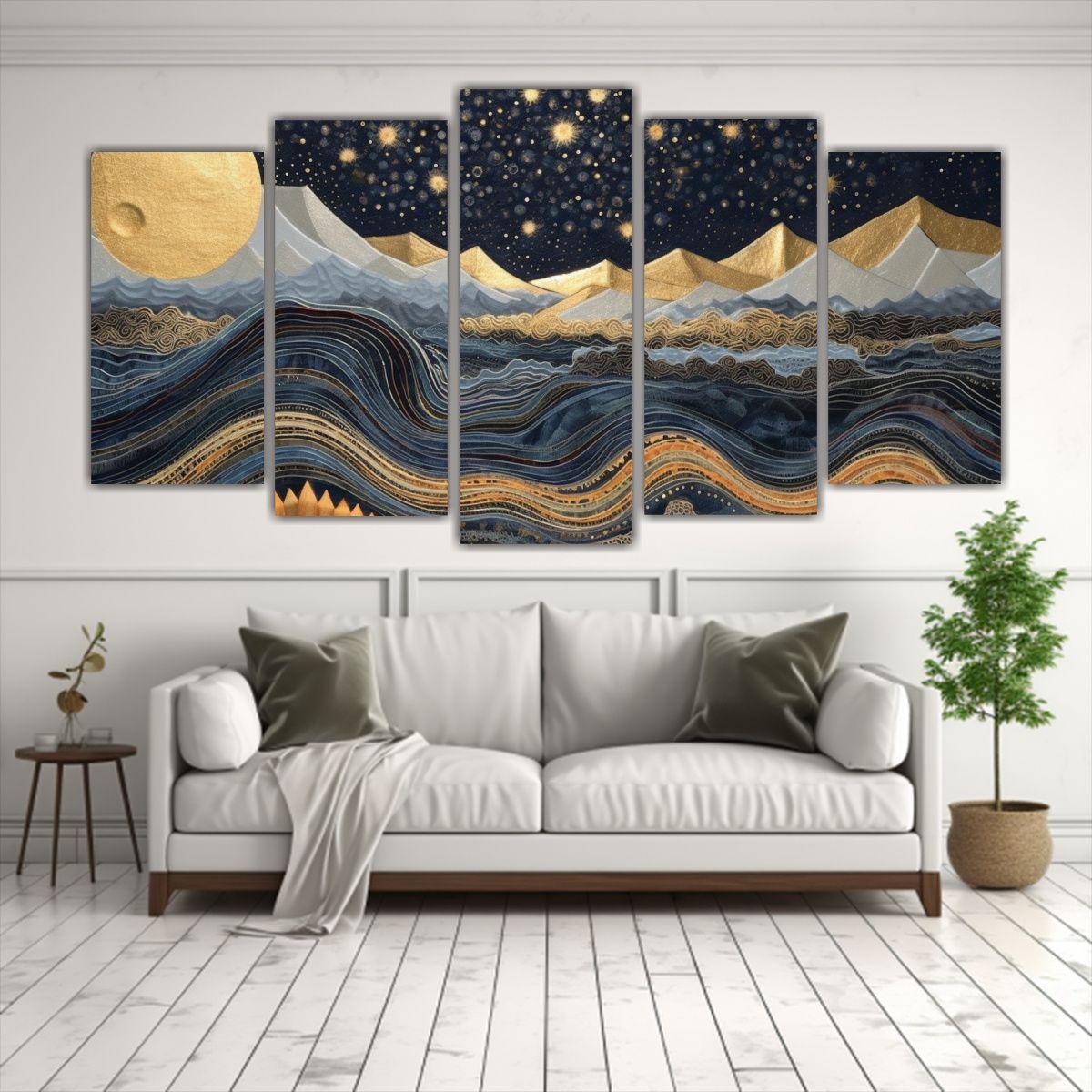 Cuadro Nocturno Montañas Luna Paisaje Estrellado 100x50 Cm-2