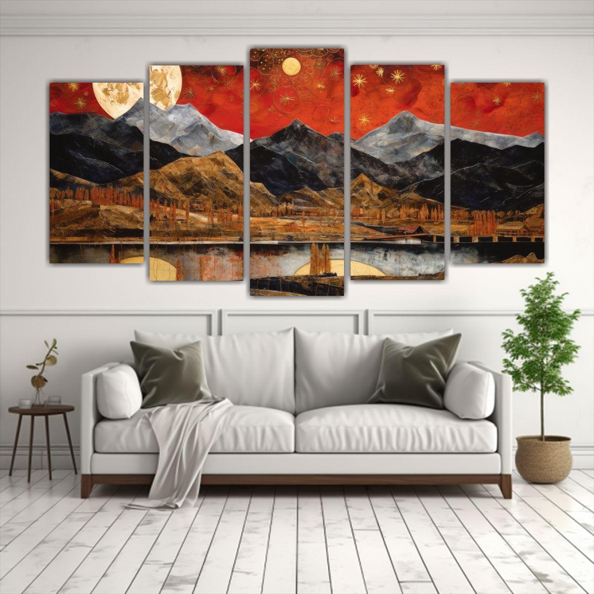 Pintura Con Luna Cerca De Las Montañas Con 150x75 Cm-2