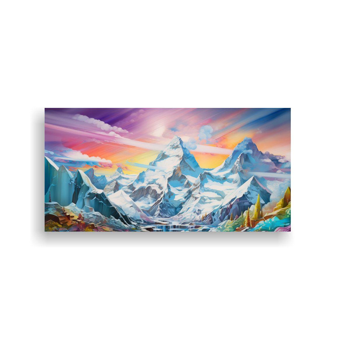 Paisaje Nevado Y Colorido En Tela Para Decoración 60x30cm-0