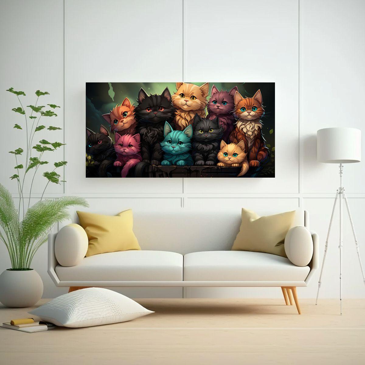 Cuadro Impreso: Gatos De Colores En Una Pila 40x20cm-2