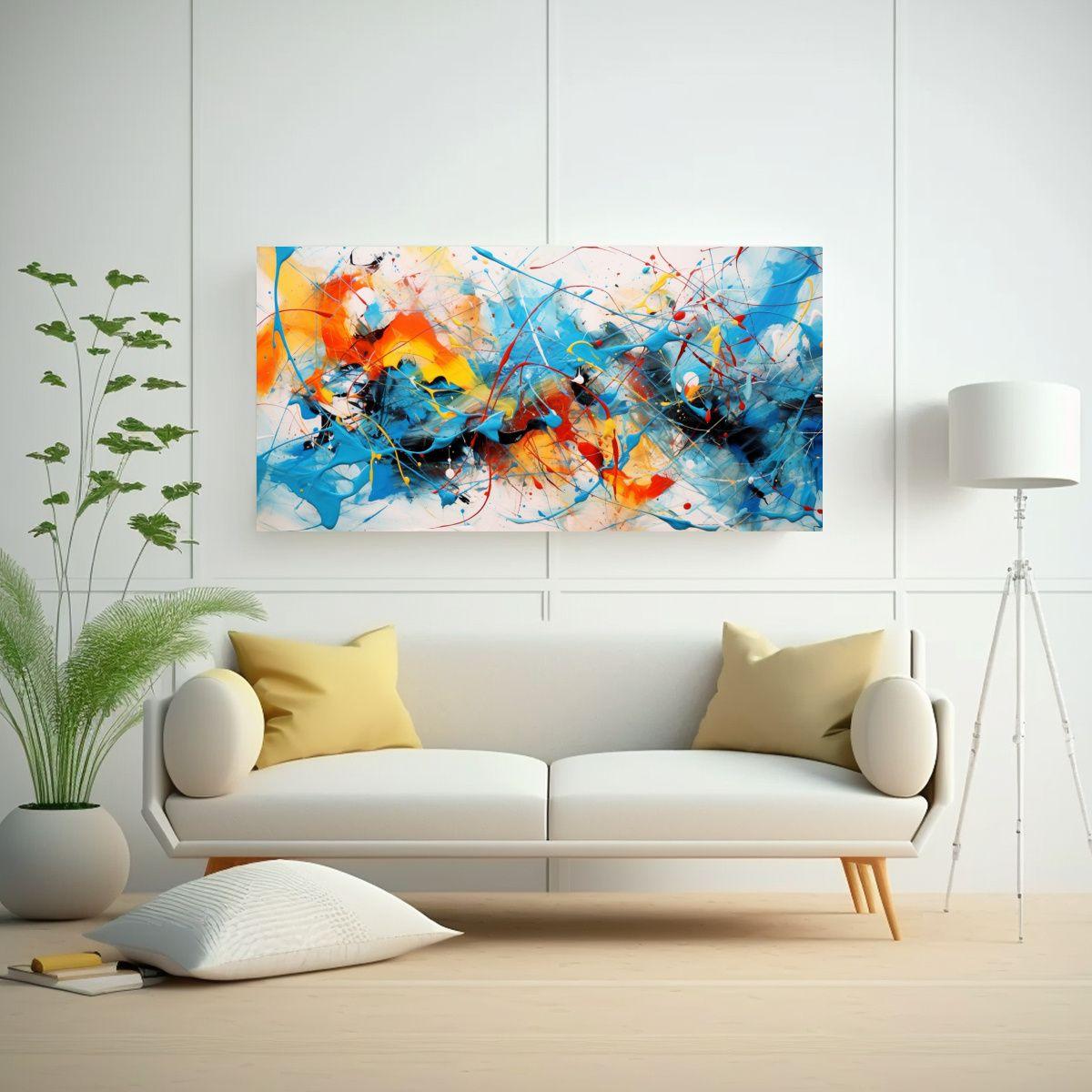 Cuadro Abstracto Estilo Jackson Pollock En Tonos 60x30cm-2