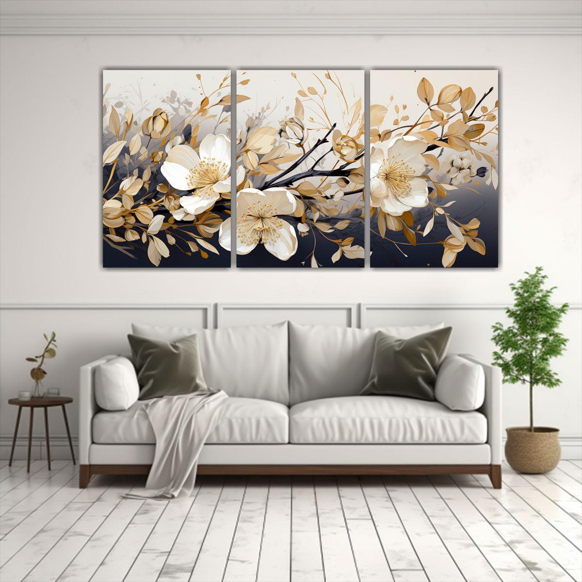 Cuadros Movimiento Exuberantes En Blanco Y Dorado 60x30 Cm-2
