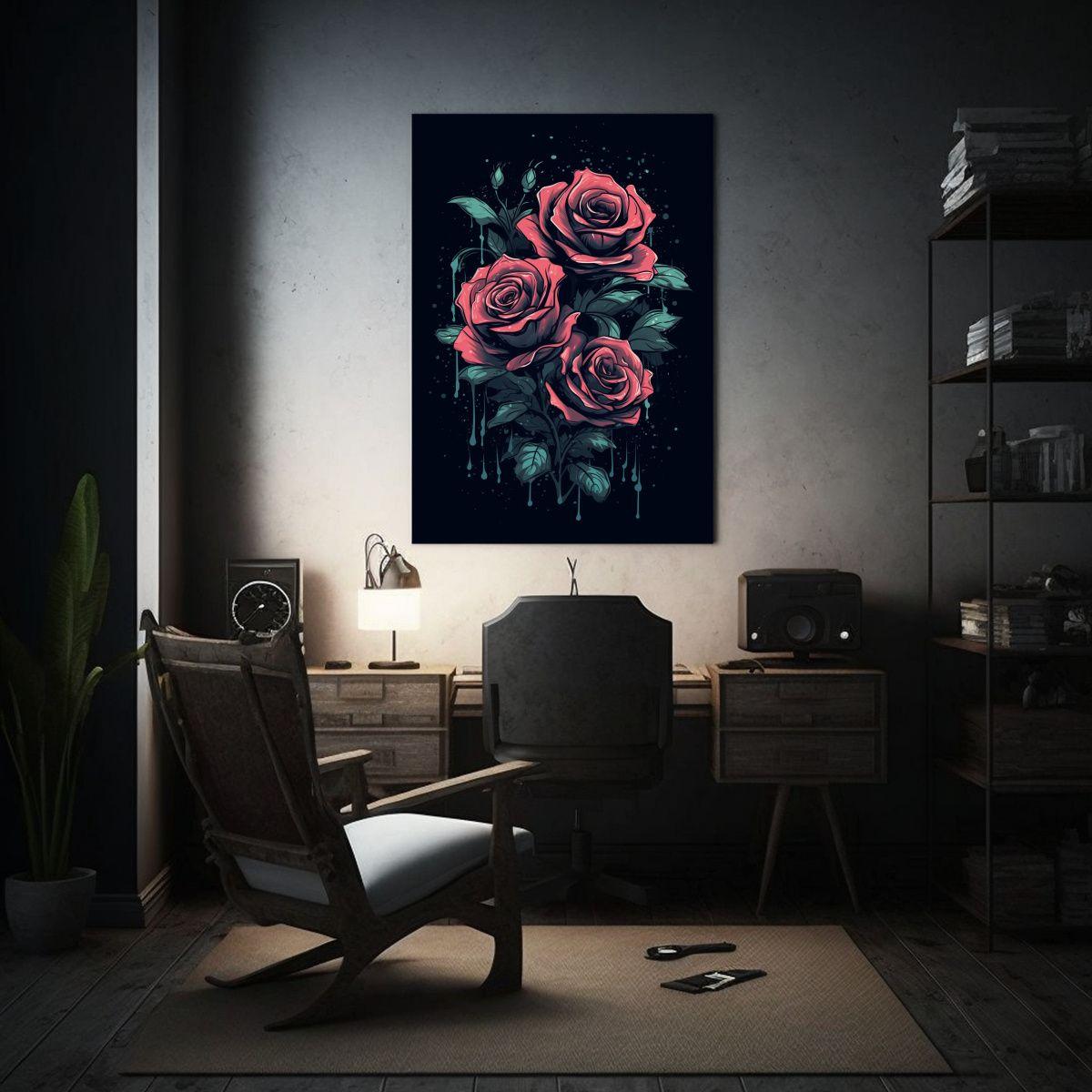 Cuadro Gráfico De Lienzo Plano Con Rosas De 80x120 Cm-2