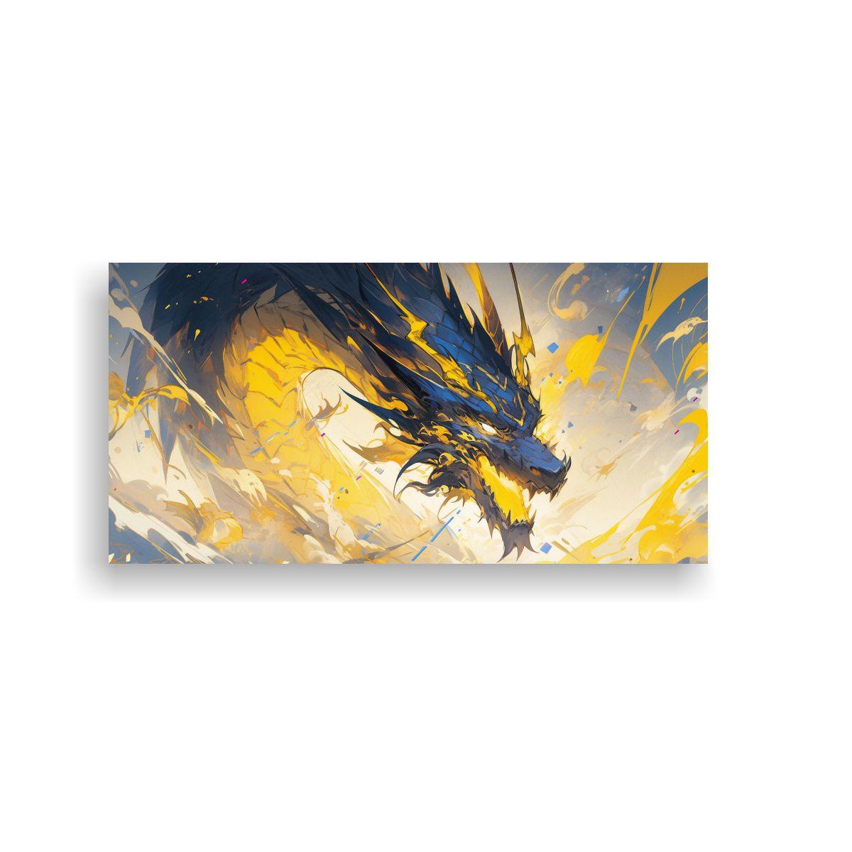 Cuadro Elegante: Dragón En Colores Amarillo Y Azu 100x50cm-0