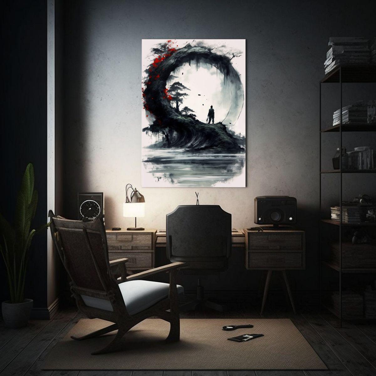 Pintura De Paisaje Japonés En Bastidor: Tela Moderna Refina 20x30cm-2