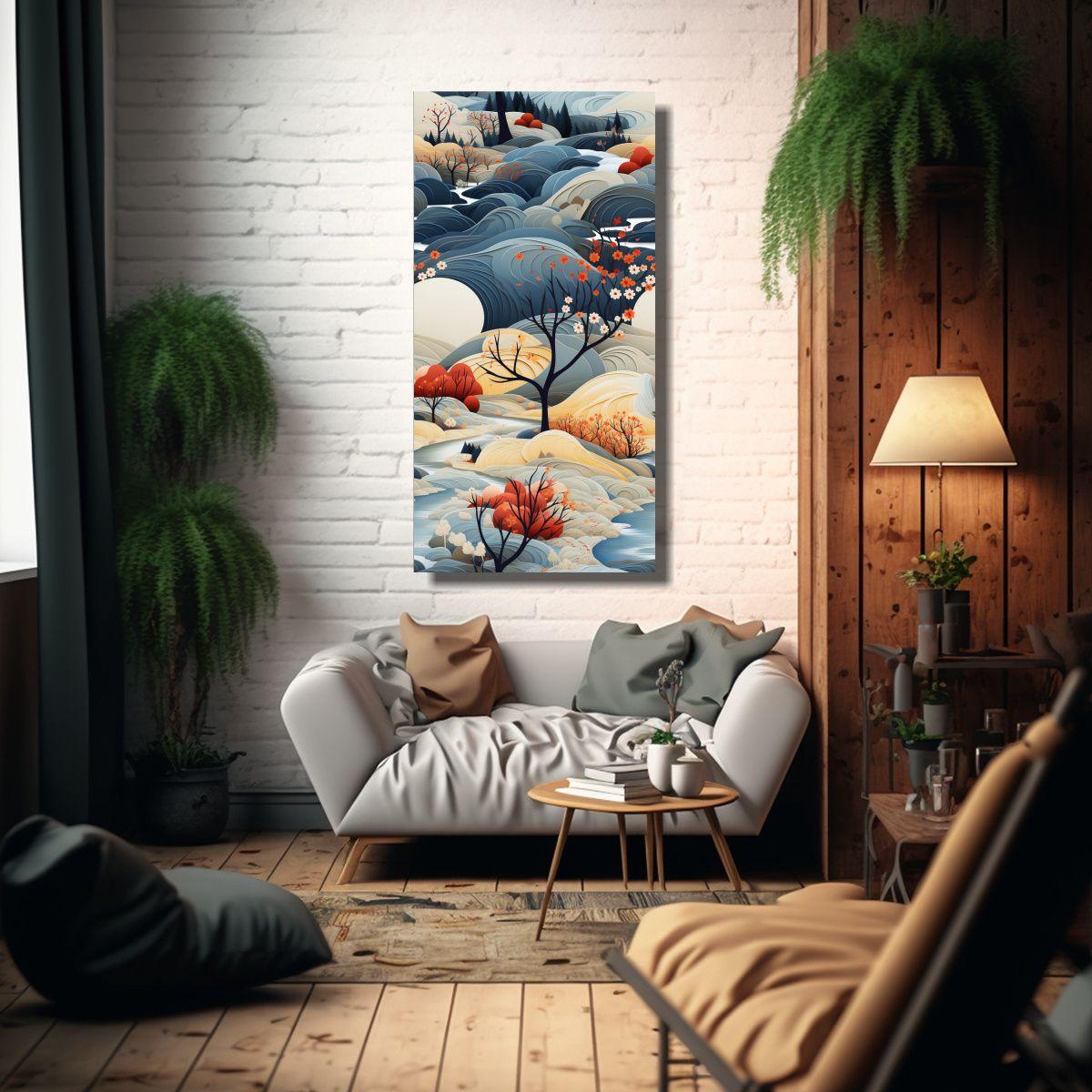 Cuadro Abstracto Paisaje Escandinavo Para 60x120cm-2