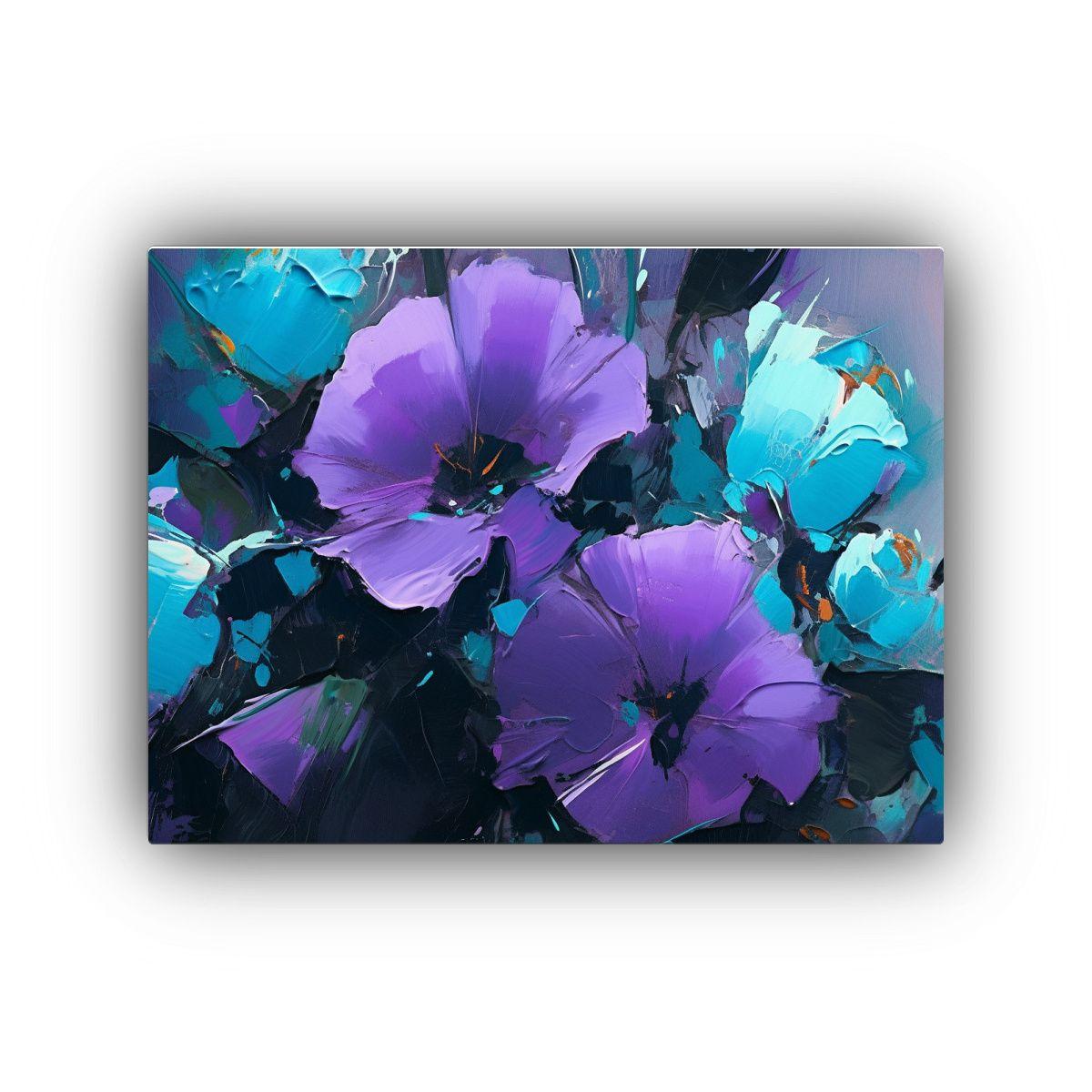 Pintura En Lienzo De Flores Púrpuras Y Turquesas En Arte Mo 30x20cm-0