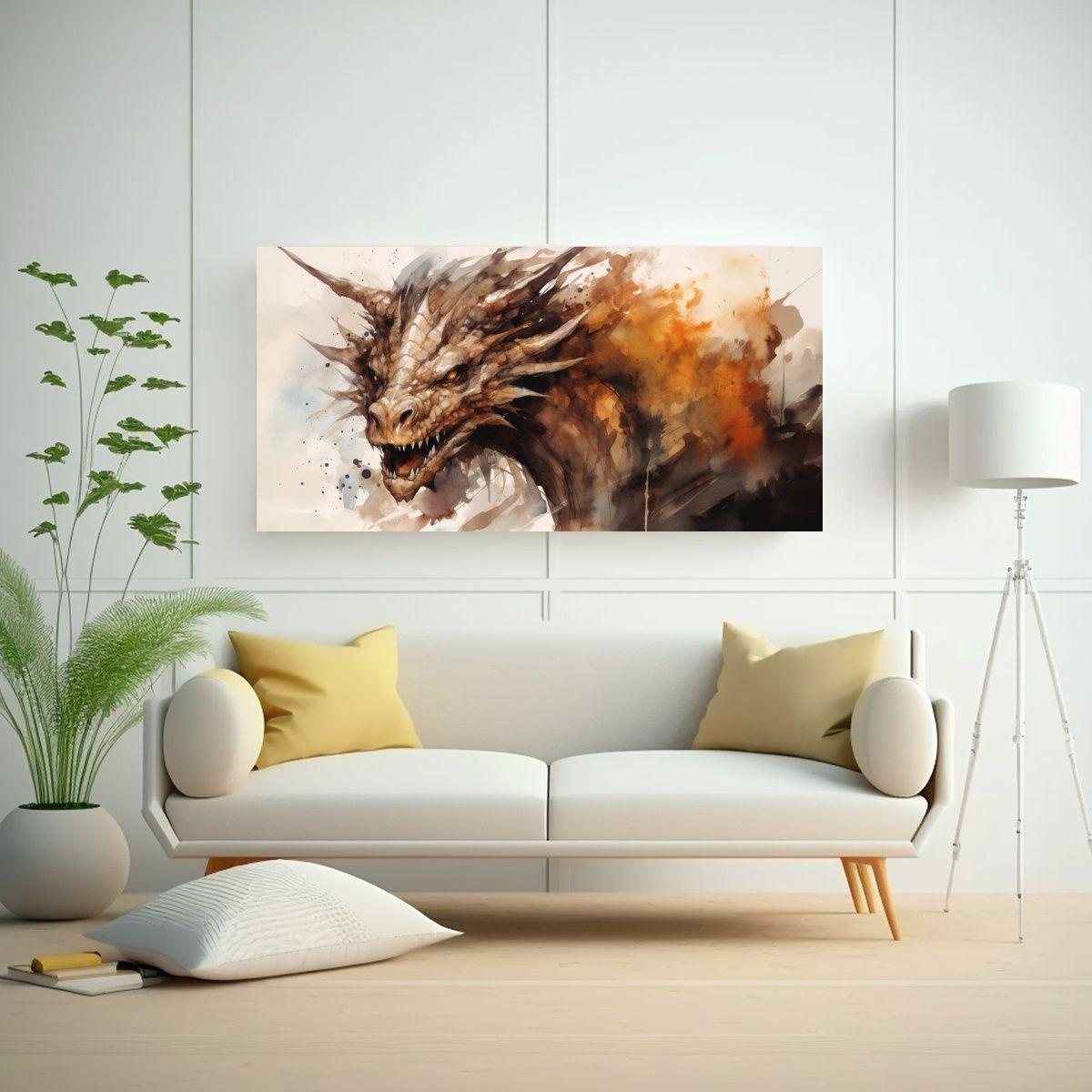 Pintura De Dragón En Acuarelas Y Colores 40x20cm-2