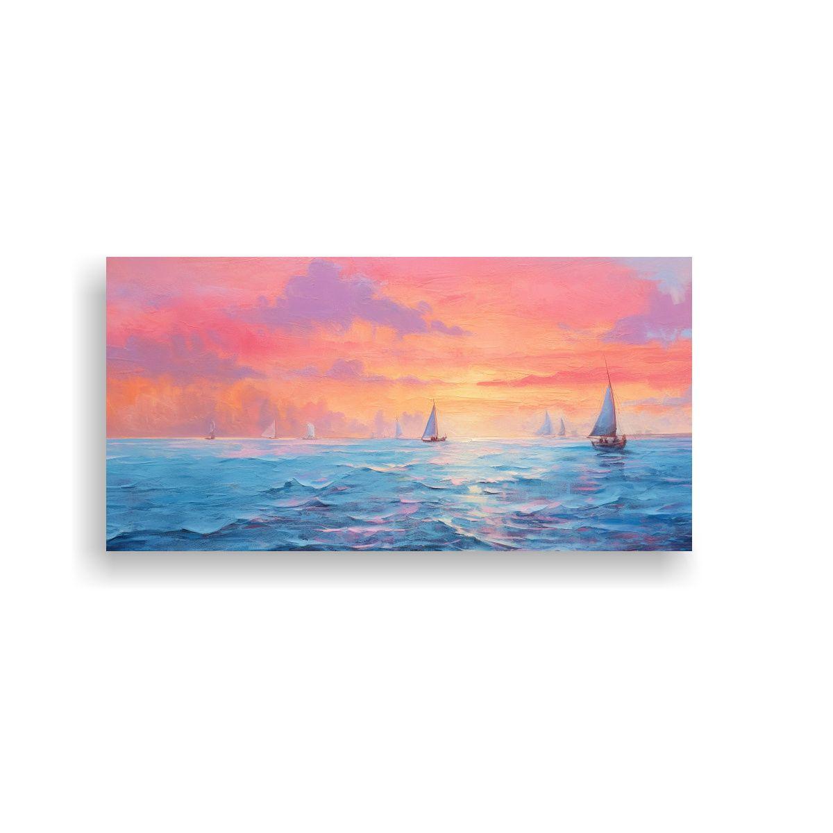 Cuadro Minimalista De Oceanos Con Veleros: 120x60cm-0