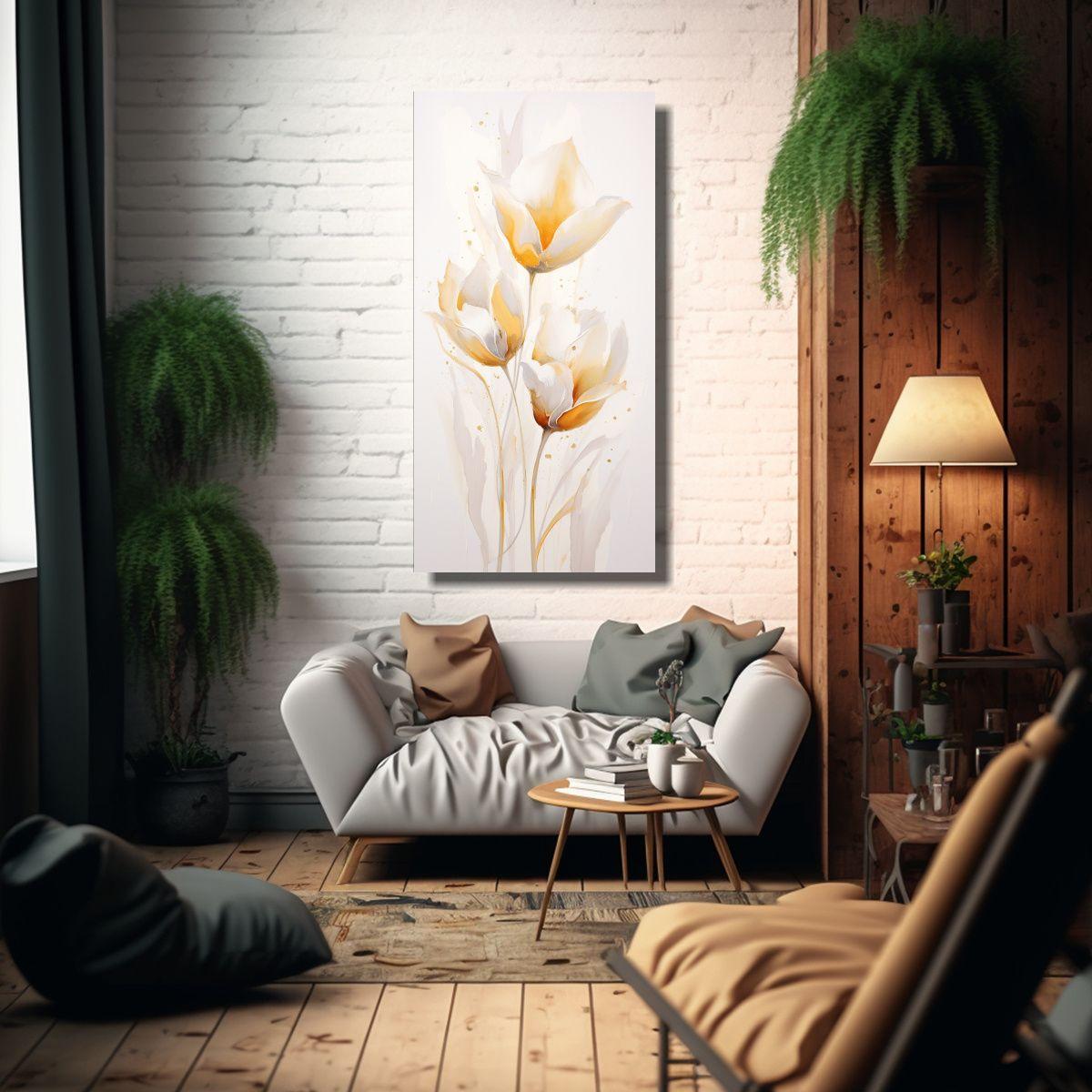 Pintura Acuarela Moderna De Tulipanes En Colores 60x120 Cm-2