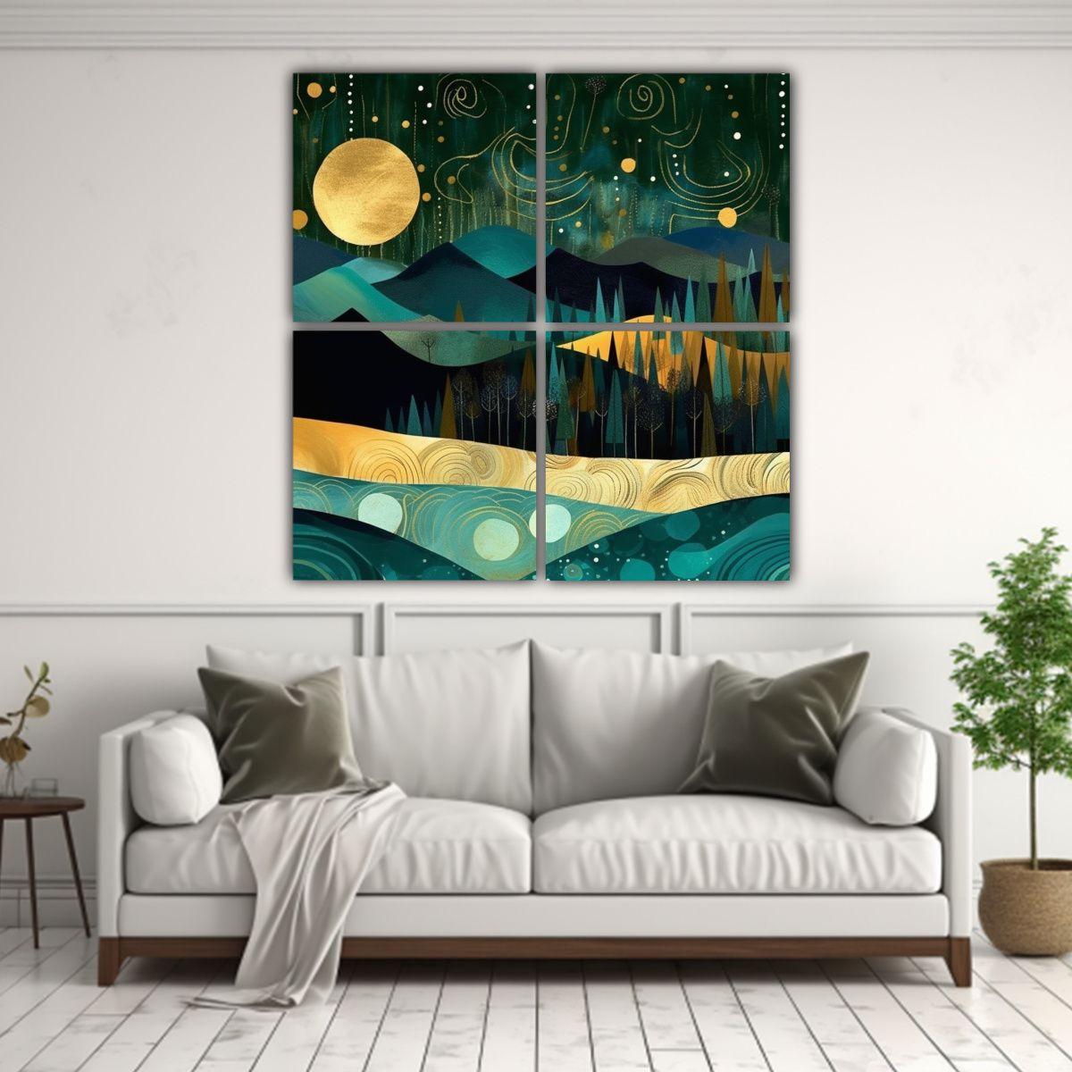 Paisaje Abstracto De Montañas Medianoche 140x140 Cm-2