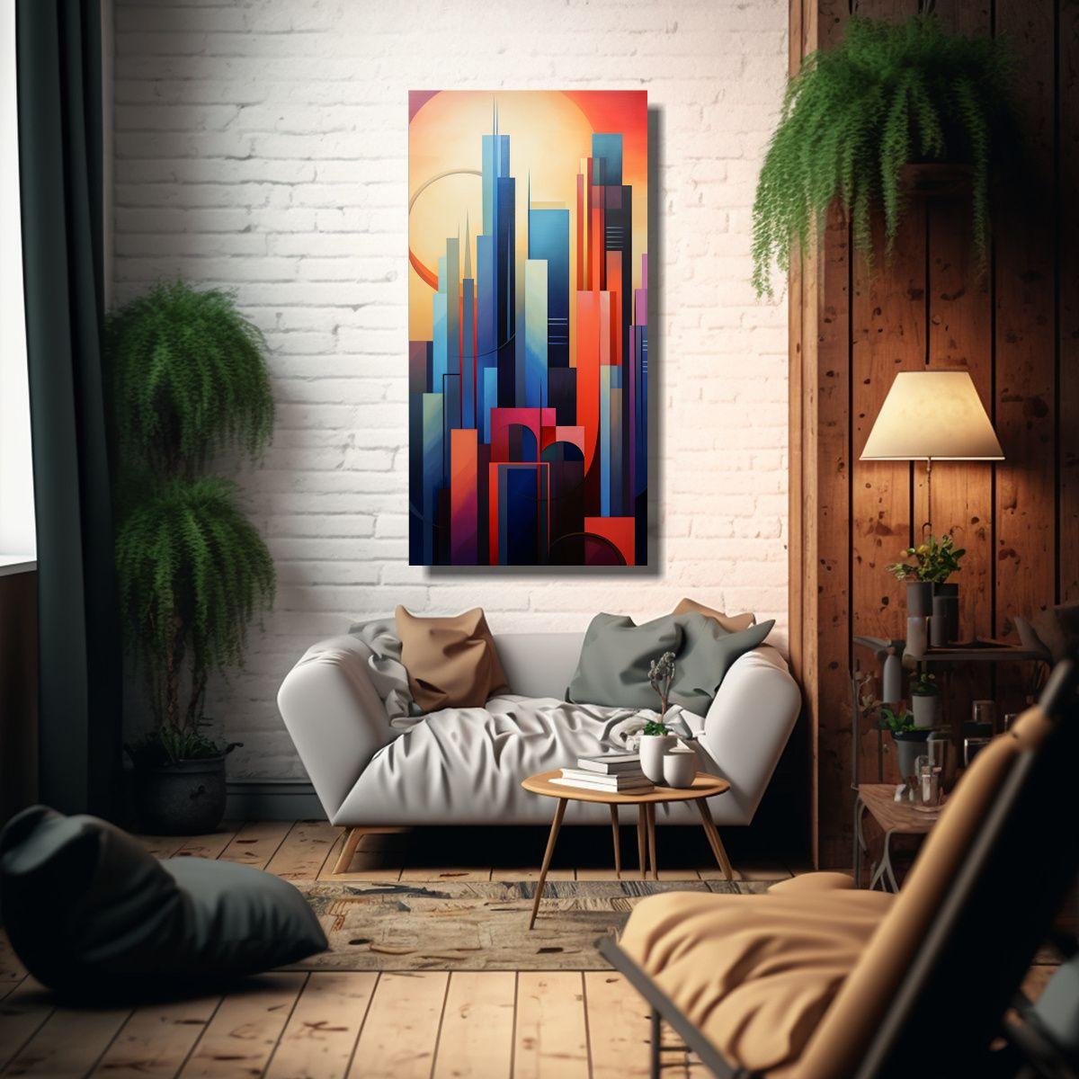 Cuadro Abstracto De La Silueta De Una Ciudad 20x40 Cm-2