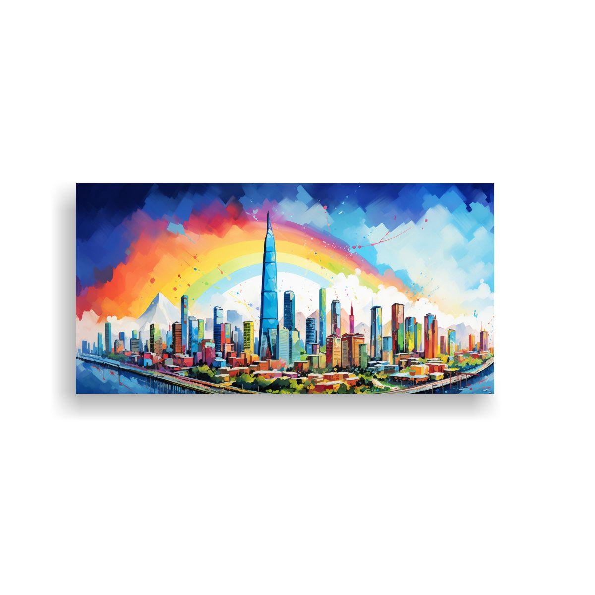 Cuadro De Santiago City En Chile En Perspectiva 160x80cm-0