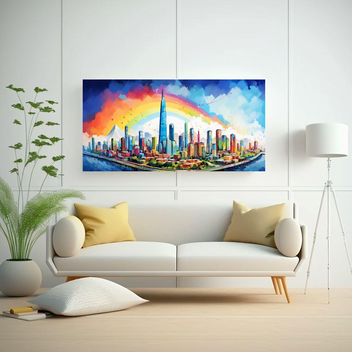 Cuadro De Santiago City En Chile En Perspectiva 160x80cm-2
