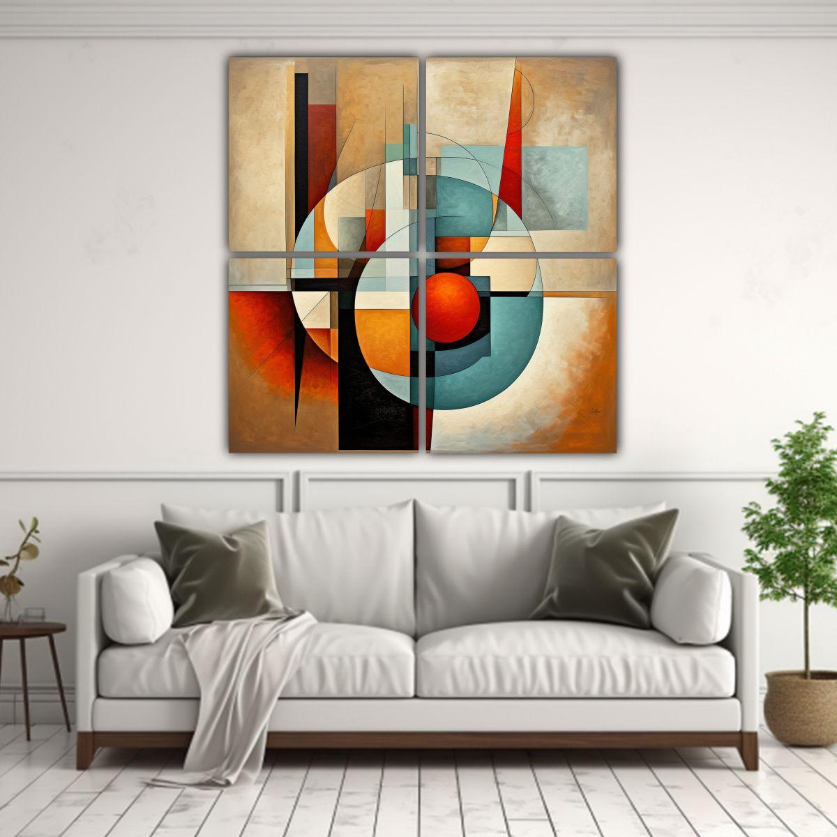 Cuatro Telas En Bastidor Con Diseño De Líneas 200x200 Cm-2