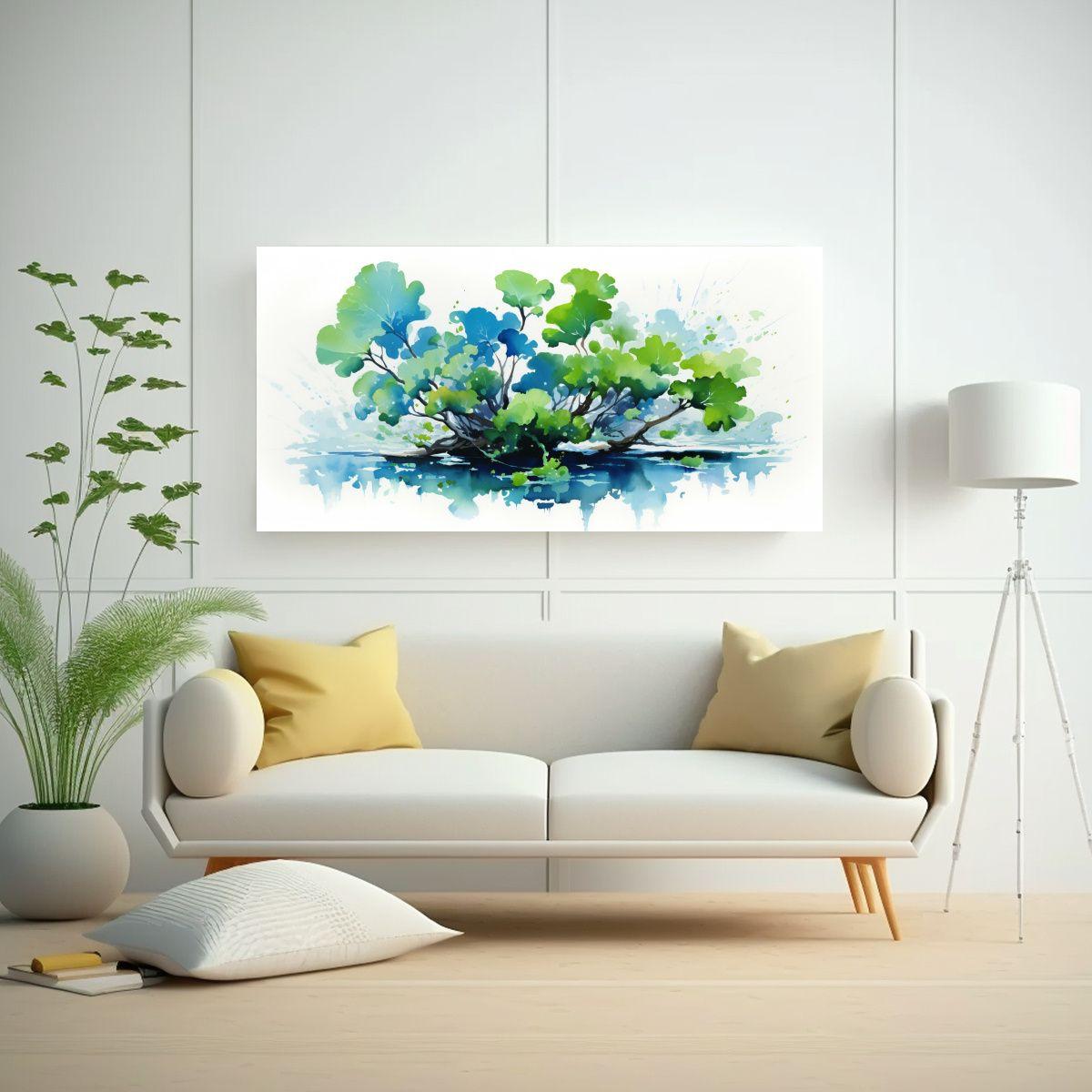 Pintura Abstracta De Ginkgo Biloba Verde Y Azul 120x60cm-2