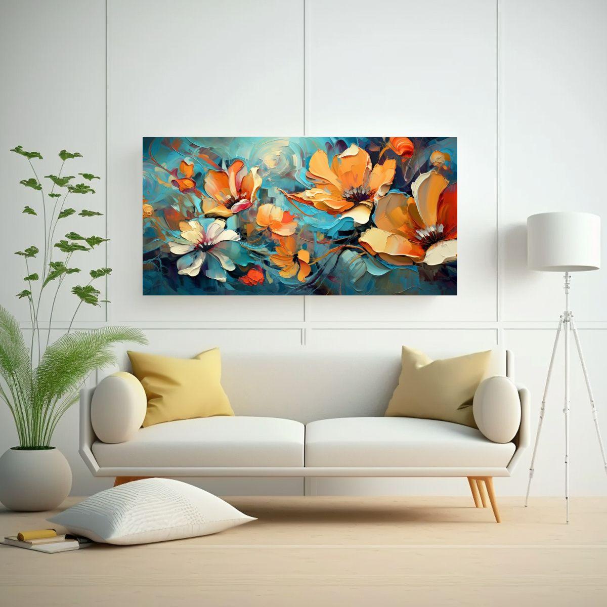 Cuadro Abstracto Innovador Con Flores En Lienzo 160x80cm-2