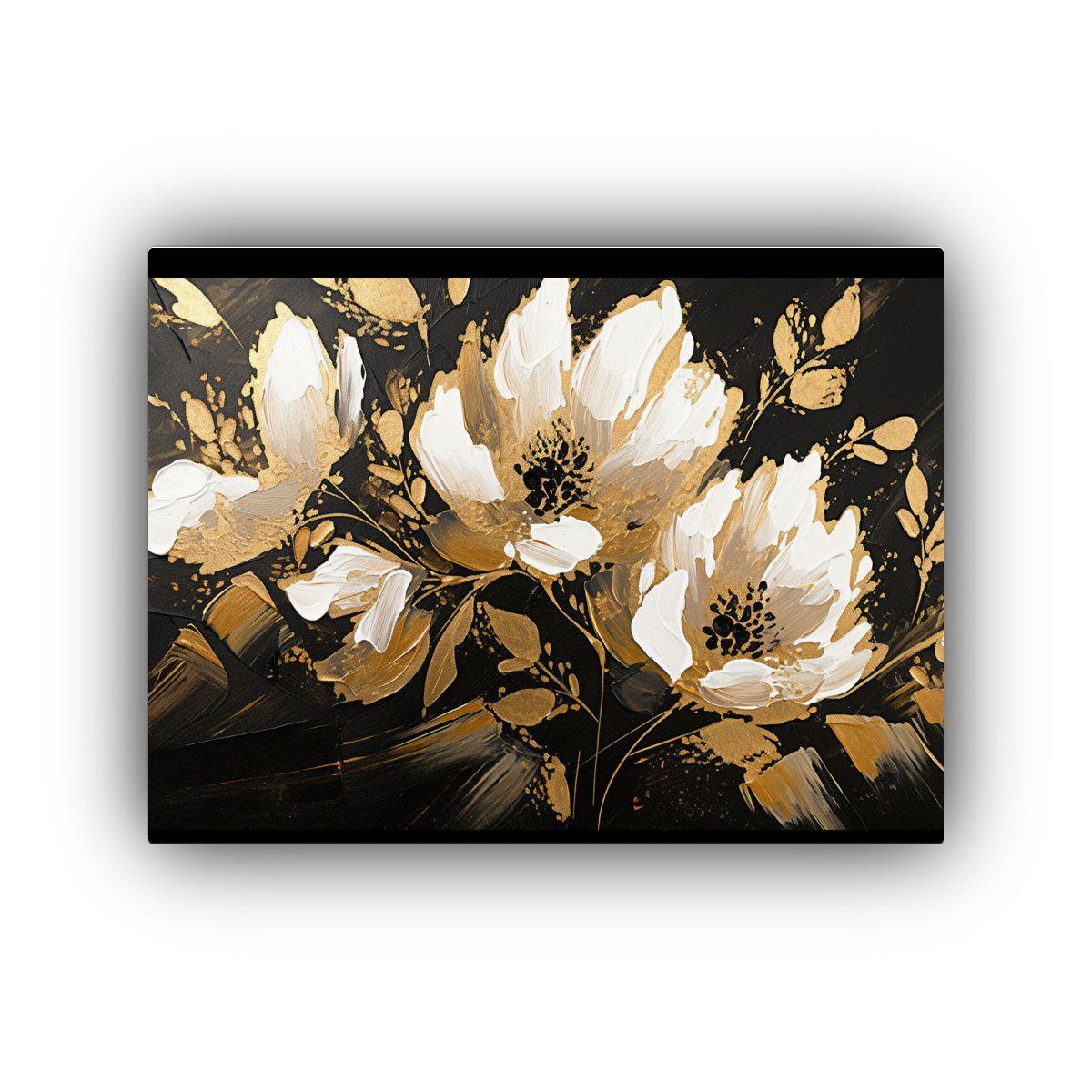 Pintura Cuadro Movimiento Creatividad Flores En Oro Y Negro 65x50cm-0