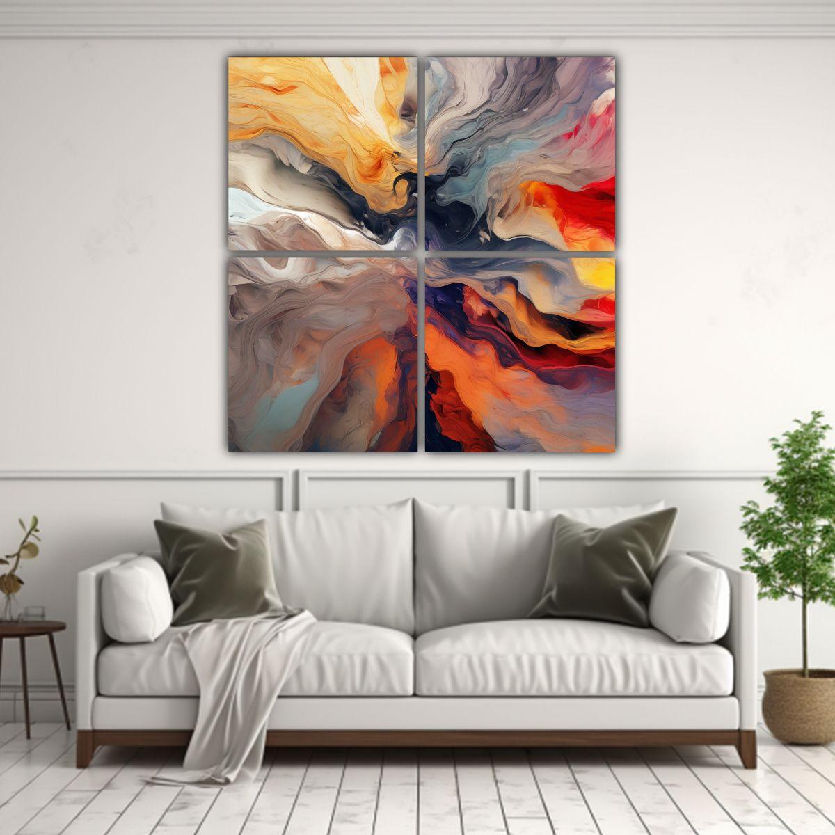 Cuatro Artes De Pared Concepto Abstracto Alegre 200x200 Cm-2