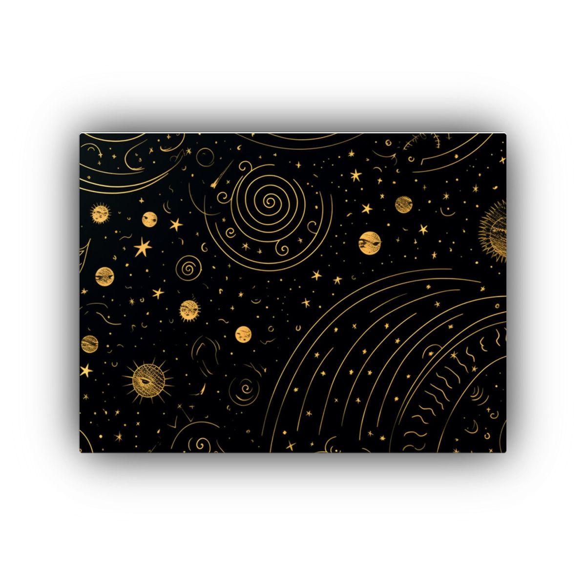 Patrón Celestial En Relieve, Decoración Dorada Sobre Fondo 65x50cm-0