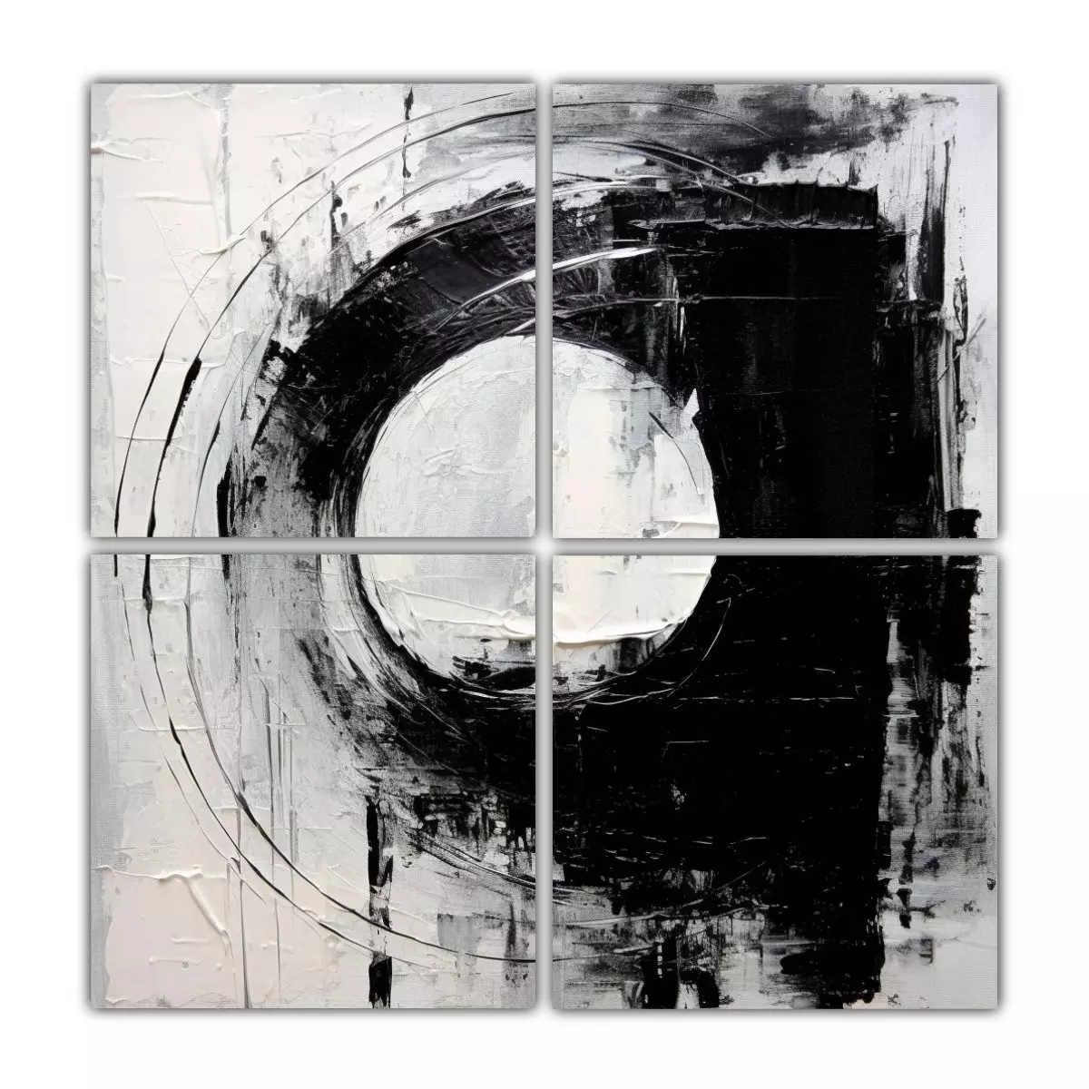 Pintura Abstracta Minimalista En Blanco Y Negro 120x120 Cm-0