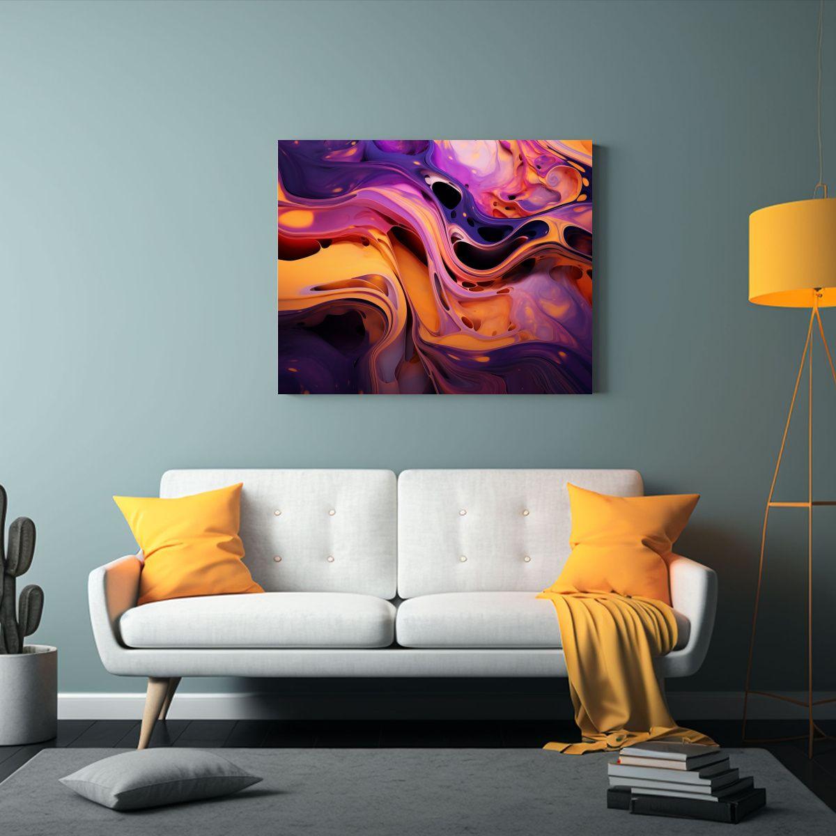 Pinturas Abstractas En Morado, Naranja Y Negro 65x50cm-2
