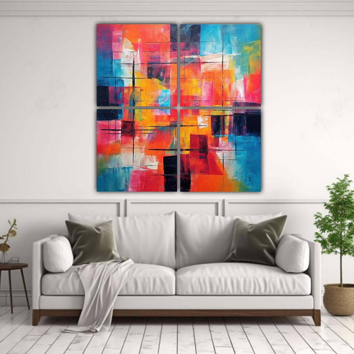 Cuatro Telas En Bastidor Decoración Alegría 120x120 Cm-2