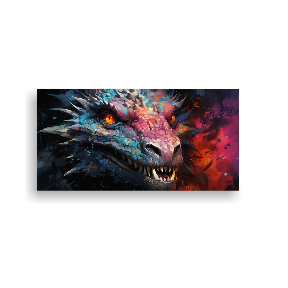 Cuadro De Arte En Tela: Dragón Equilibrado En Vib 40x20cm-0