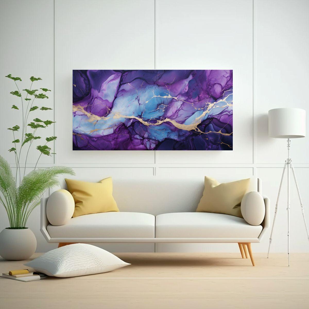 Cuadro Conceptual Luminoso: Mármol Azul Y Morado 60x30cm-2