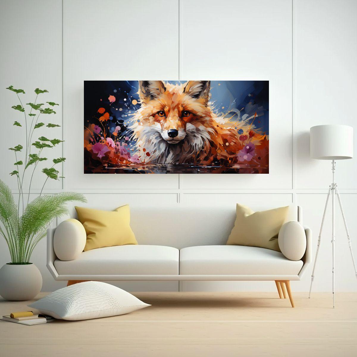 Pintura De Zorro En Colores Ricos Y Burdeos: Arte 100x50cm-2
