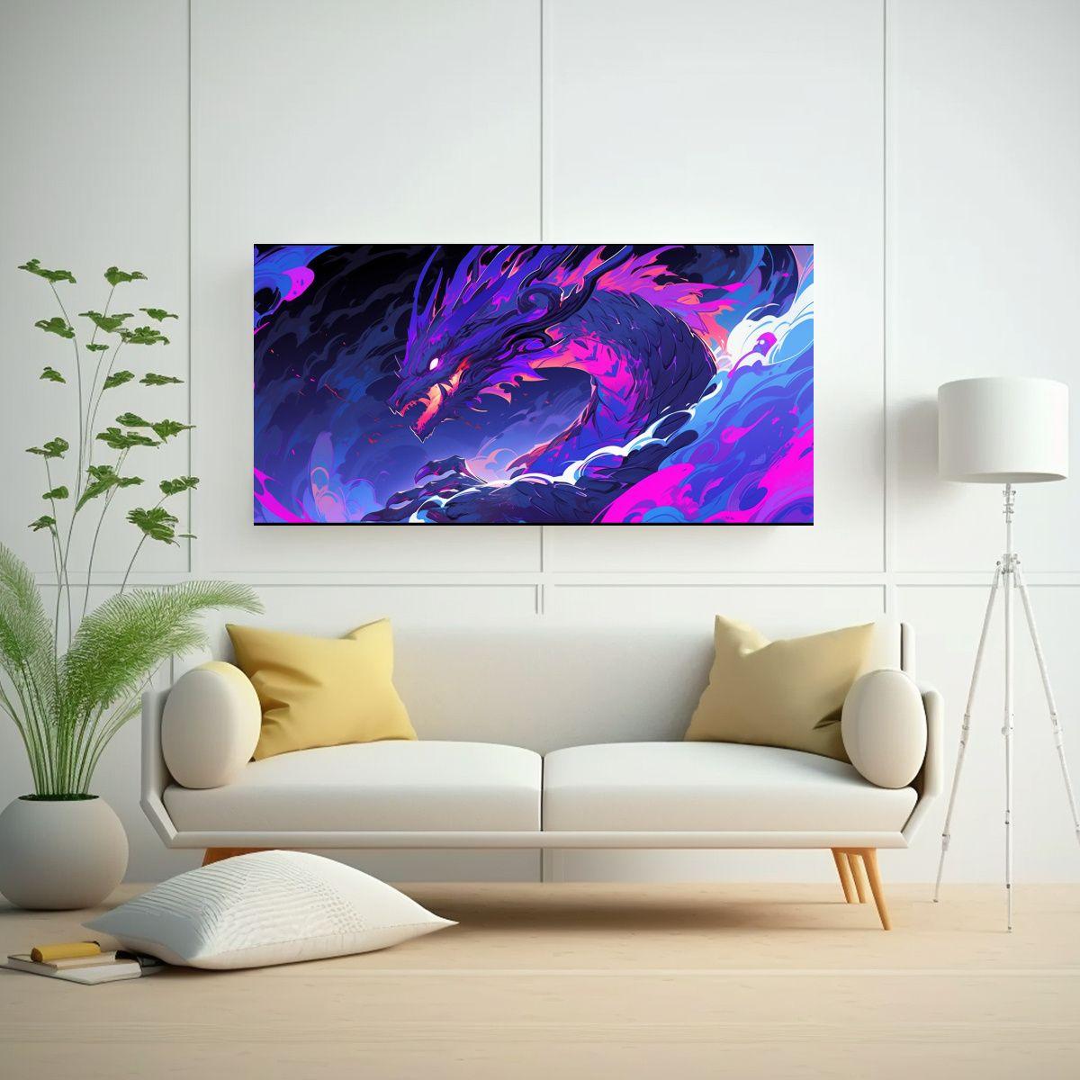 Cuadro Espectacular: Dragón En Colores Vibrantes 160x80cm-2
