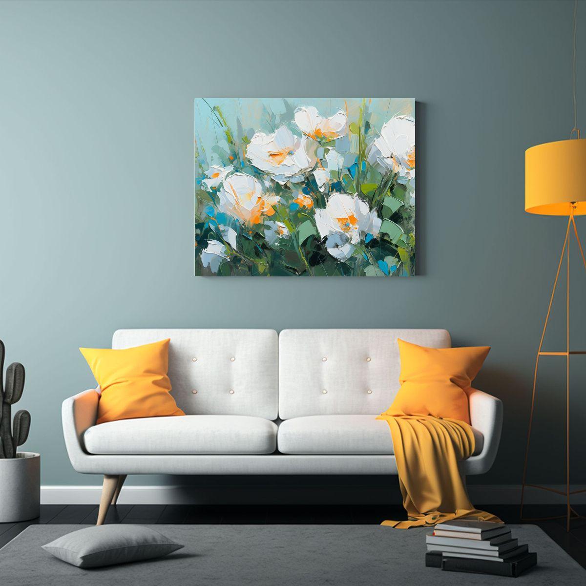 Cuadro Vintage Armonía A En Tonos Cian Y Flores, Pintura So 120x80cm-2